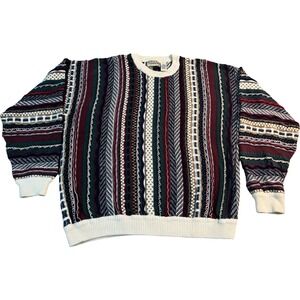 Vtg Cotton Traders Textured Knit Sweater XL‎ 100% Cotton 90s Striped  Hong Kong